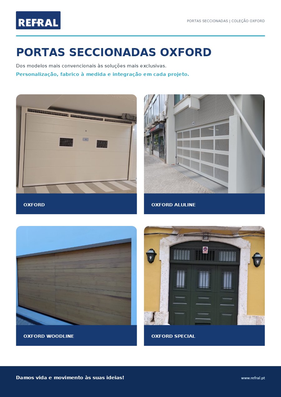 Capa do catálogo de portas seccionadas Oxford Refral 2026