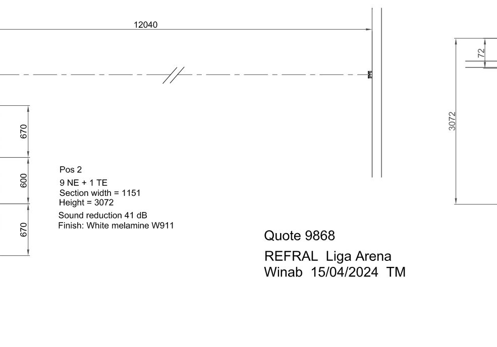 Desenho de produção de parede móvel com dois pontos de suspensão